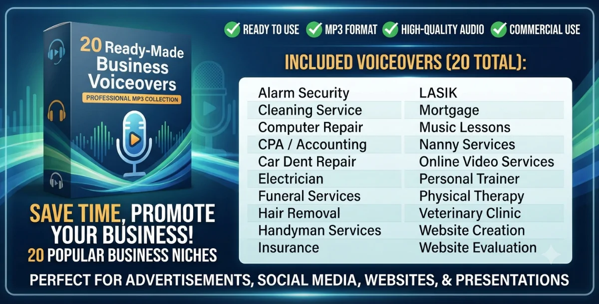 Business Voiceover Collection - 20 Ready-Made Promotional Voiceover